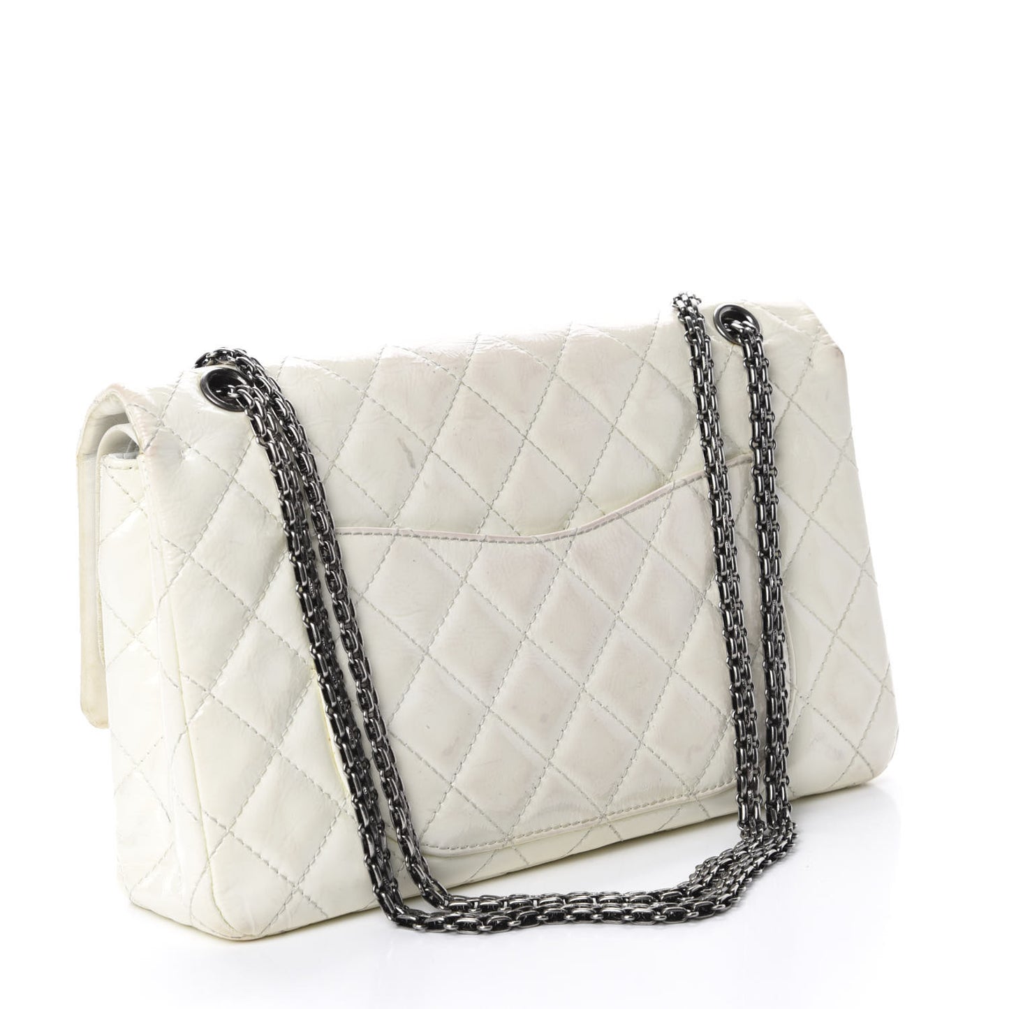 Distressed Patent Quilted 2.55 Reissue Flap 227 White