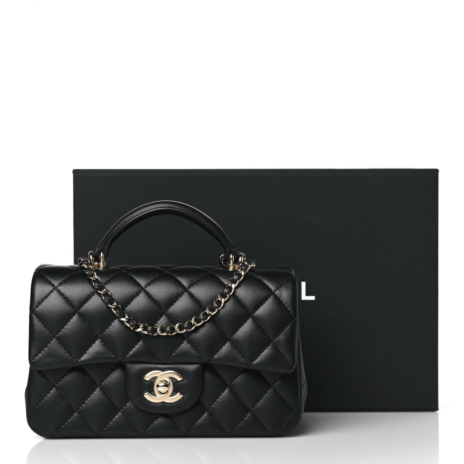 Chanel Lambskin Quilted Mini Top Handle Rectangular Flap Black 11 of 11