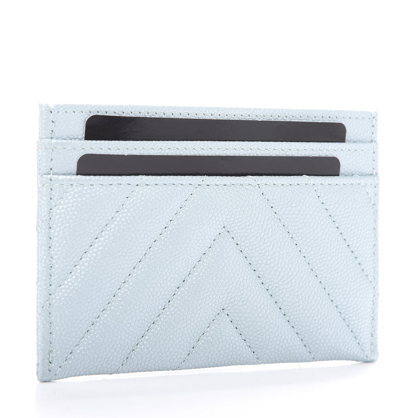Metallic Caviar Chevron Quilted Vintage Mademoiselle Card Holder Light Blue