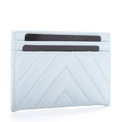 Chanel Metallic Caviar Chevron Quilted Vintage Mademoiselle Card Holder Light Blue 3 of 9