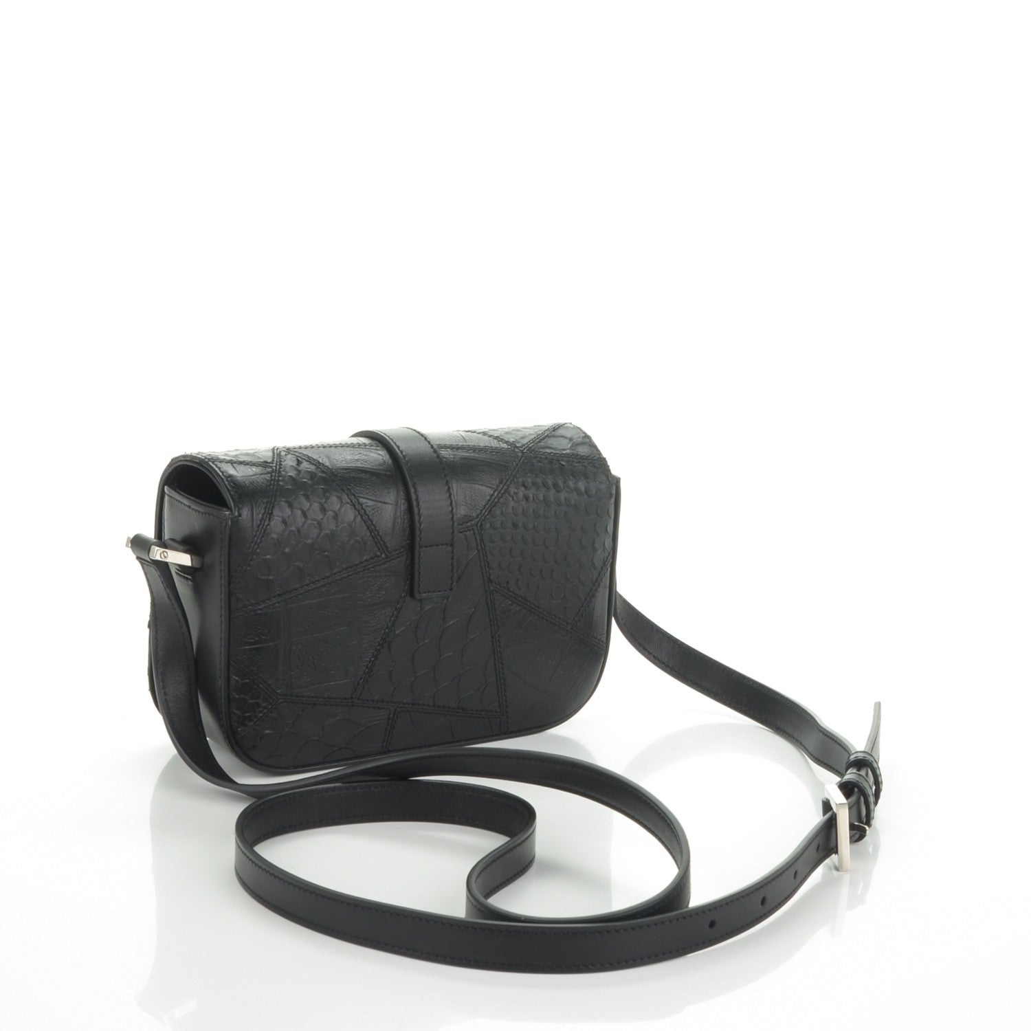 Saint Laurent Reptile Calfskin Embossed Patchwork Small Classic Monogram Universite Bag Black 3 of 6