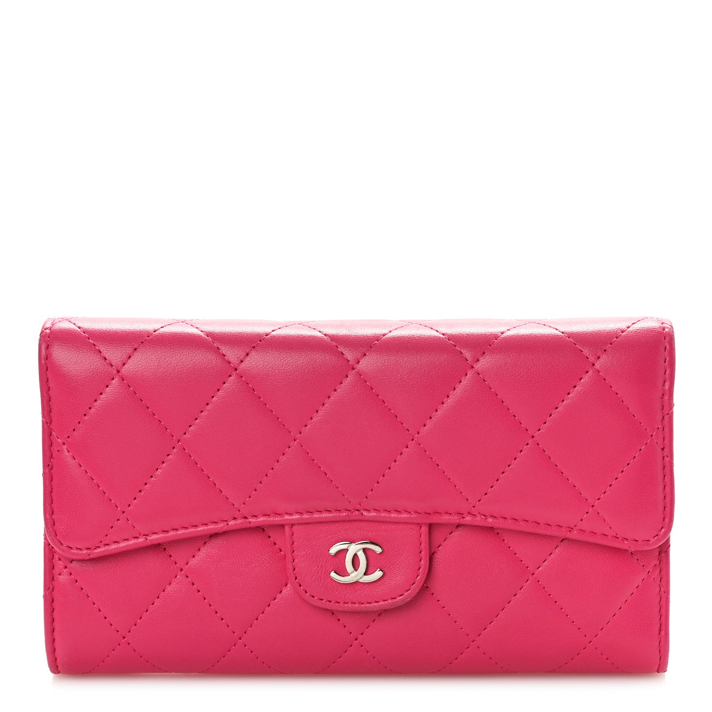Lambskin Quilted Large Flap Wallet Fuchsia