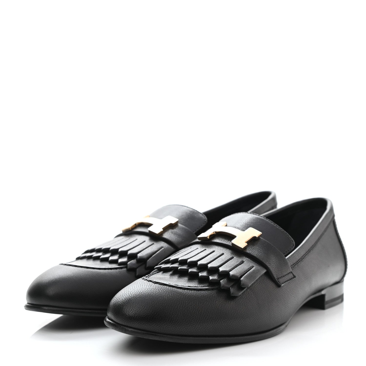 Hermes Goatskin Womens Royal Loafers 38.5 Black 3 of 10