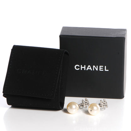 Chanel Crystal CC Pearl Dangle Earrings Silver 5 of 5