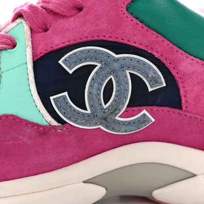 Chanel Nylon Calfskin Suede CC Sneakers 39.5 Pink Green 16 of 17