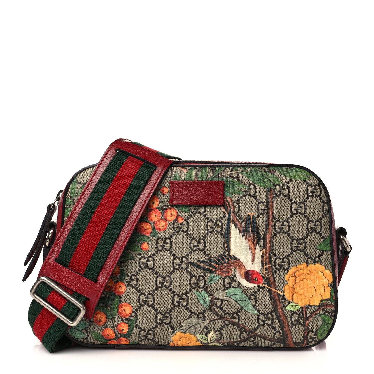 Gucci GG Supreme Monogram Tian Web Camera Bag Beige Multicolor Red 1 of 9