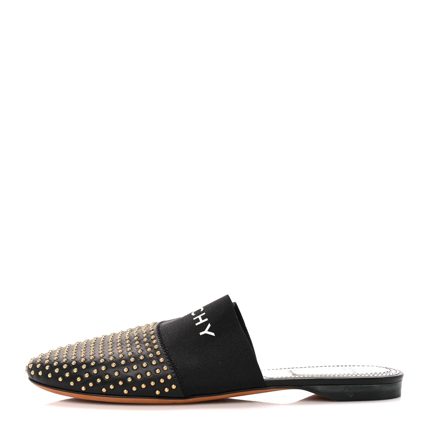 Calfskin Studded Bedford Logo Mule Slides 36 Black
