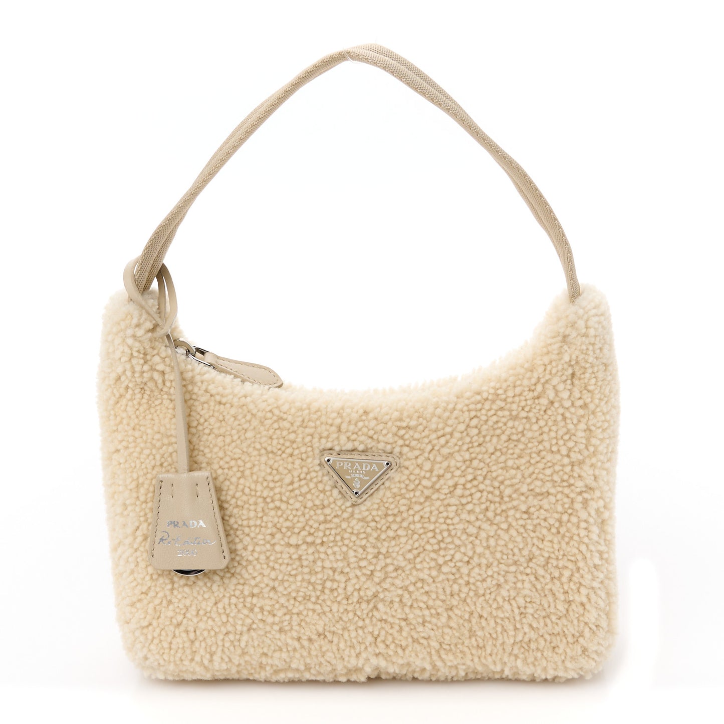 Shearling Mini Re-Edition 2000 Bag Ecru