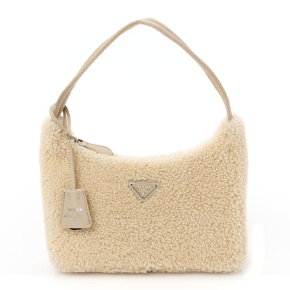 Prada Shearling Mini Re-Edition 2000 Bag Ecru 1 of 11
