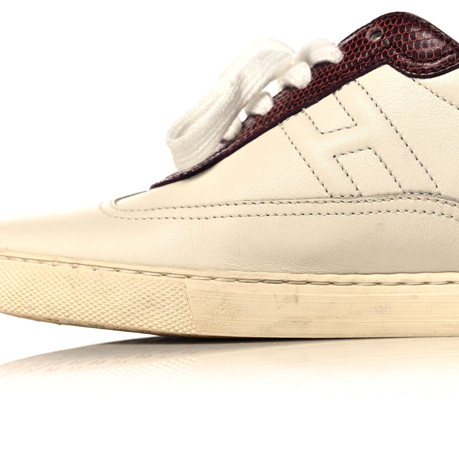 Hermes Calfskin Lizard Womens Quicker Sneakers 35 White Bordeaux 10 of 15