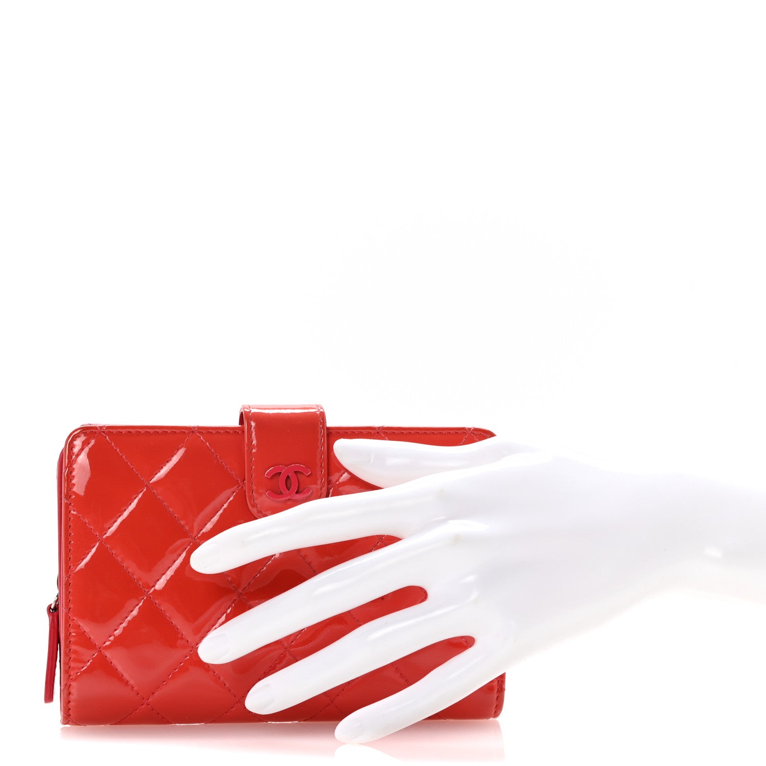 Chanel Patent Quilted Zip Pocket Wallet Coral 2 of 15
