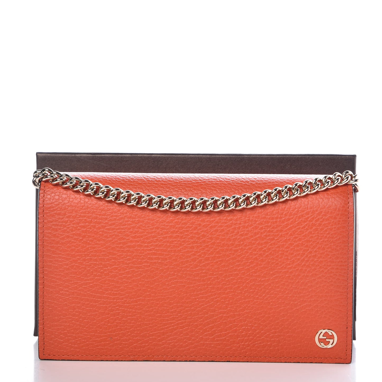 Dollar Calfskin Medium Betty Chain Wallet Sun Orange