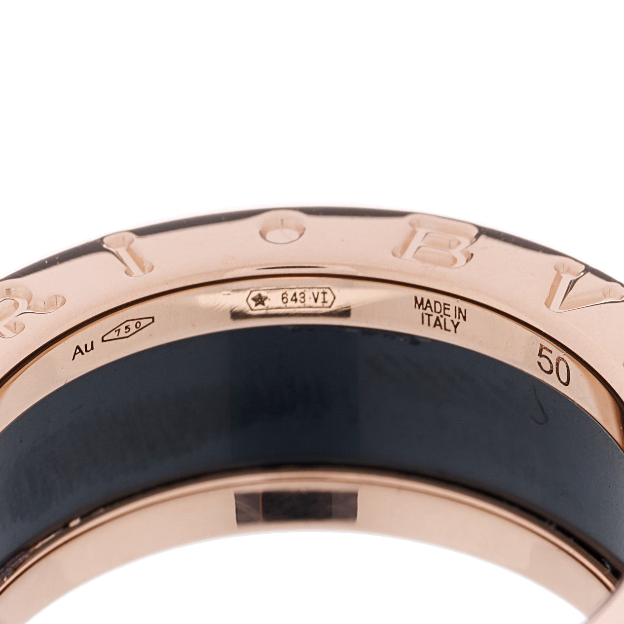 18K Rose Gold Black Ceramic Matte B.Zero1 Two-Band Ring 50 5.25