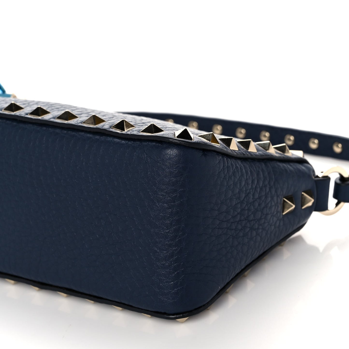 Pebbled Calfskin Small Rockstud Flip Lock Shoulder Bag Marine