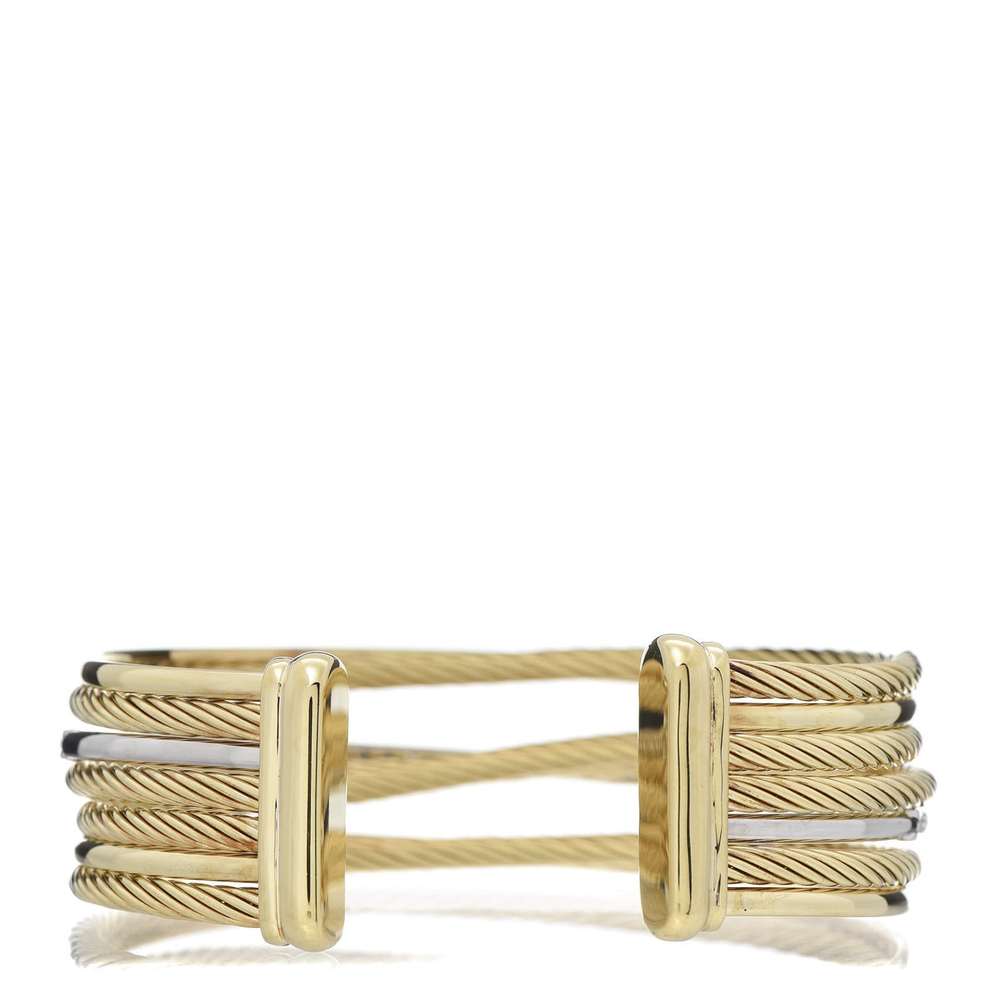 18K Yellow Gold Diamond Crossover Four Row Cuff Bracelet