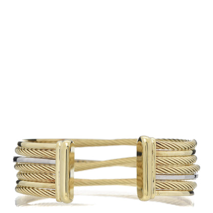 David Yurman 18K Yellow Gold Diamond Crossover Four Row Cuff Bracelet 3 of 4