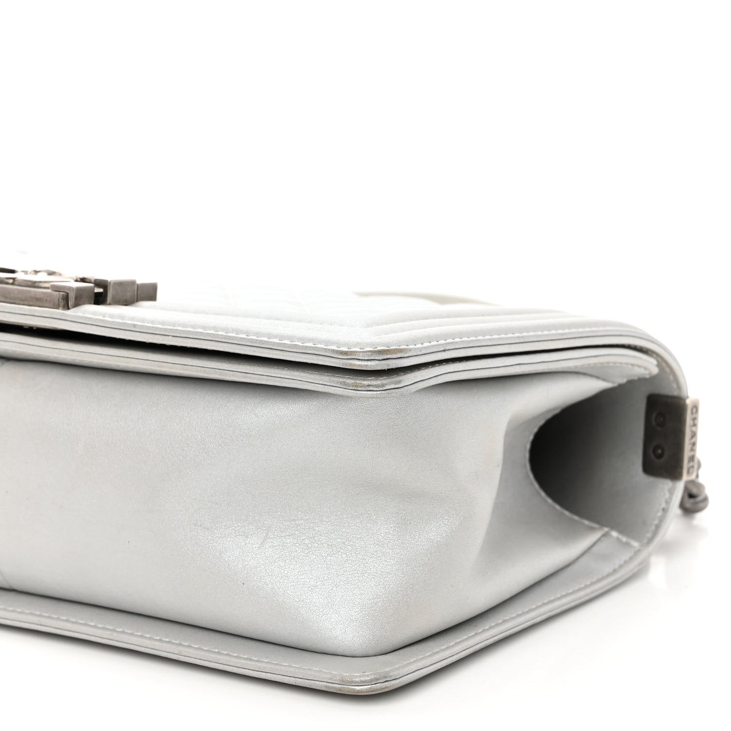 Metallic Lambskin Quilted Medium Boy Flap Silver