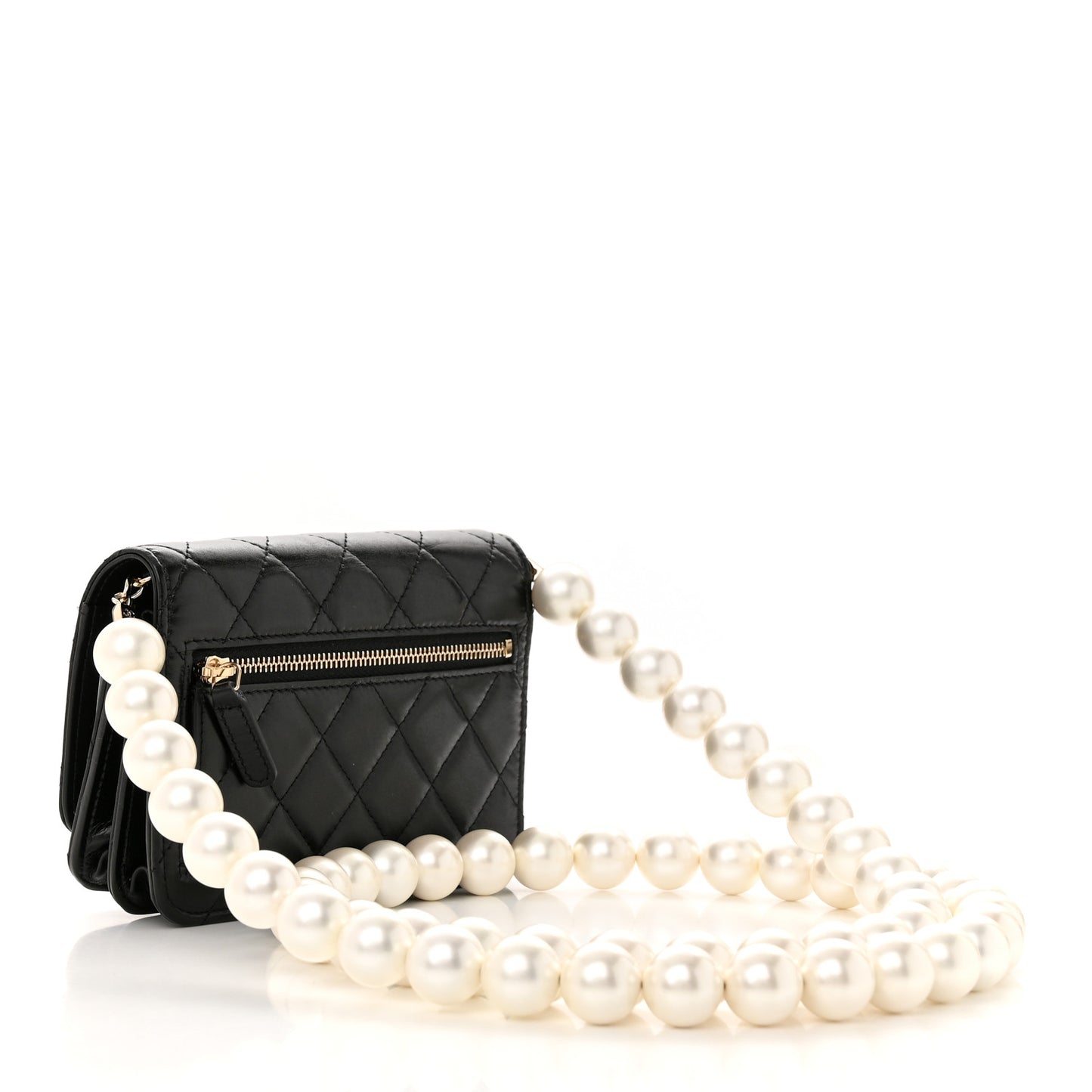 Calfskin Quilted Mini Maxi Pearls Wallet On Chain WOC Black