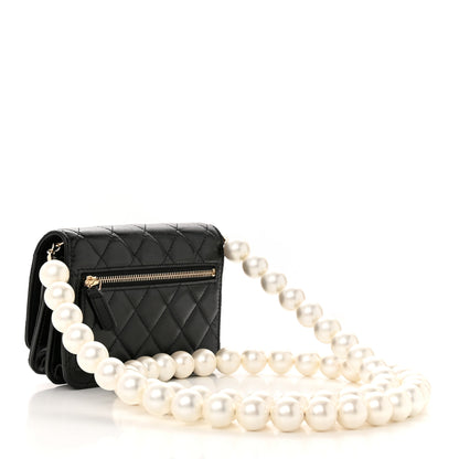 Chanel Calfskin Quilted Mini Maxi Pearls Wallet On Chain WOC Black 3 of 10