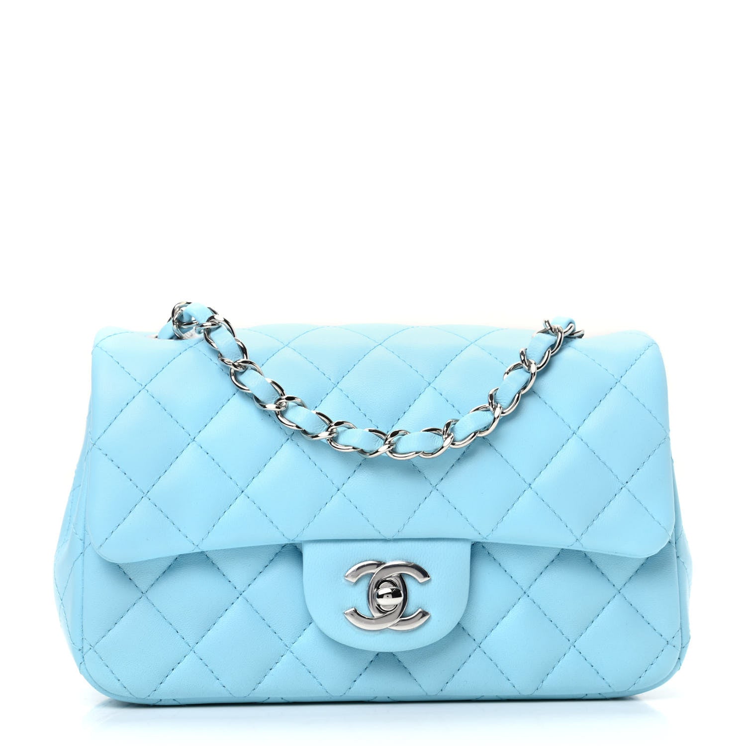 Chanel Lambskin Quilted Mini Rectangular Flap Neon Blue 1 of 10