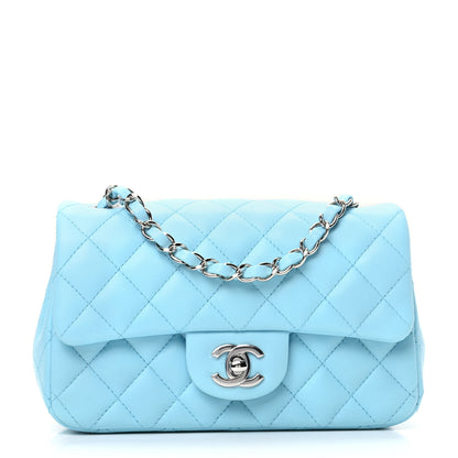 Chanel Lambskin Quilted Mini Rectangular Flap Neon Blue 1 of 10