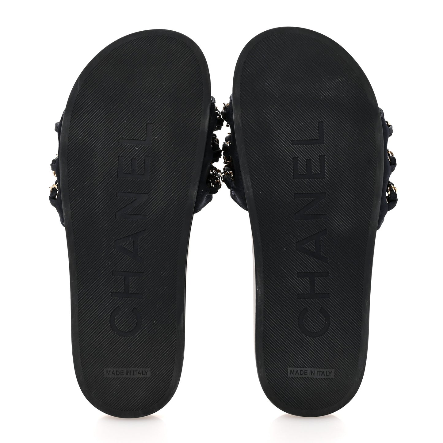 Satin Canvas Chain Slides Sandals Flats 38 Marine