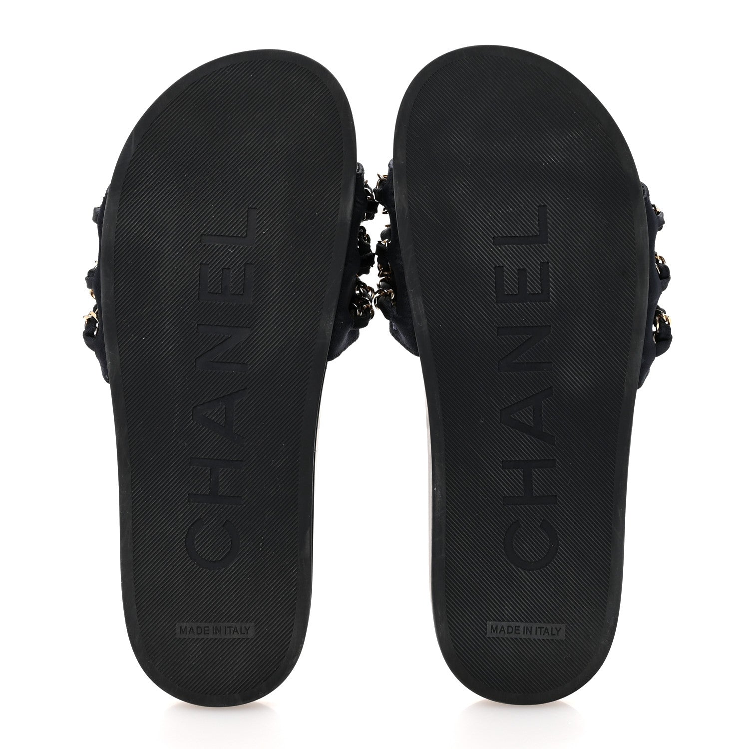 Chanel Satin Canvas Chain Slides Sandals Flats 38 Marine 6 of 12