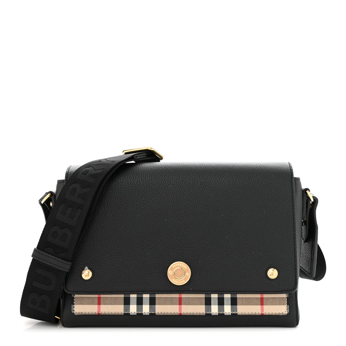 Coated Canvas Calfskin Vintage Check Medium Note Crossbody Bag Black
