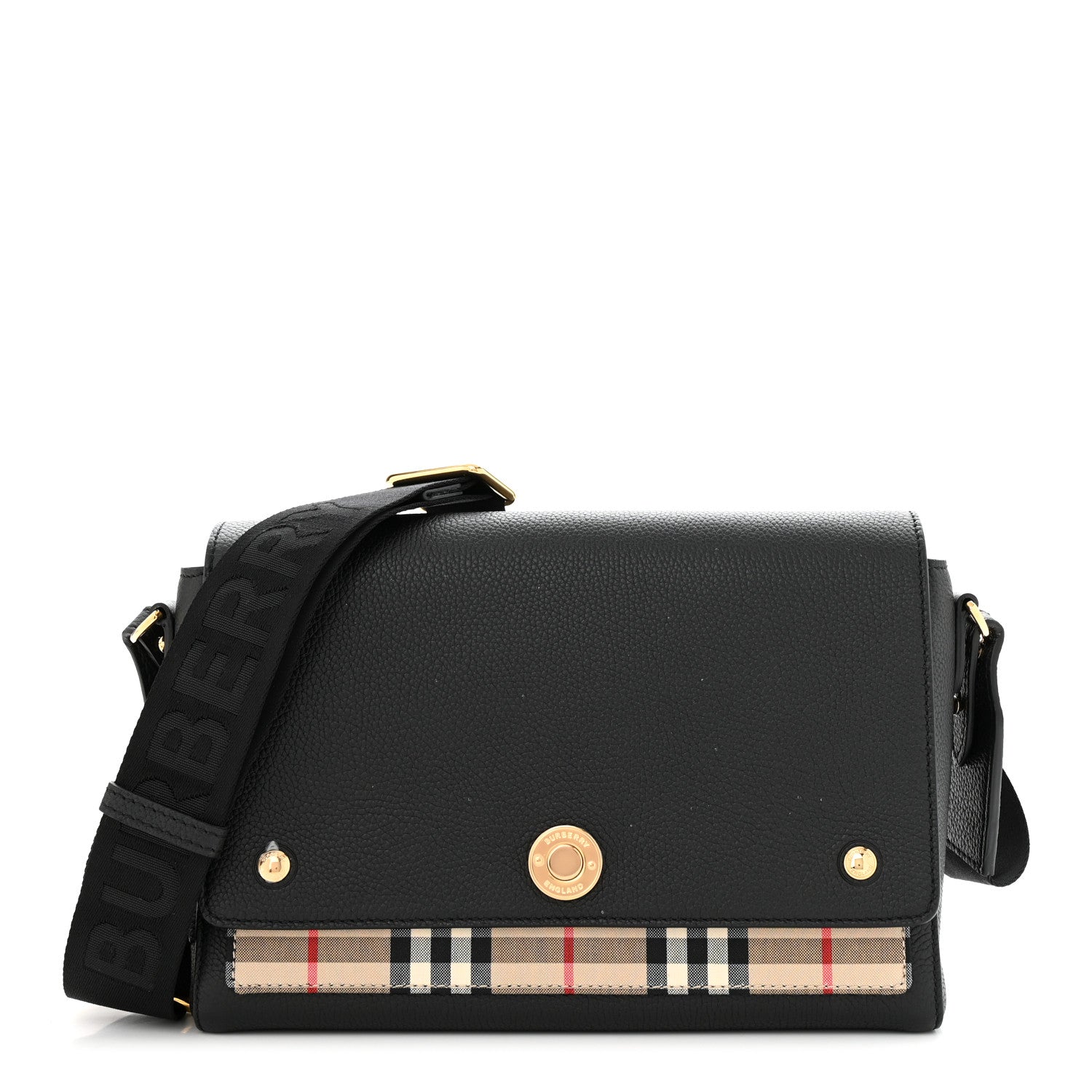Burberry Coated Canvas Calfskin Vintage Check Medium Note Crossbody Bag Black 1 of 13