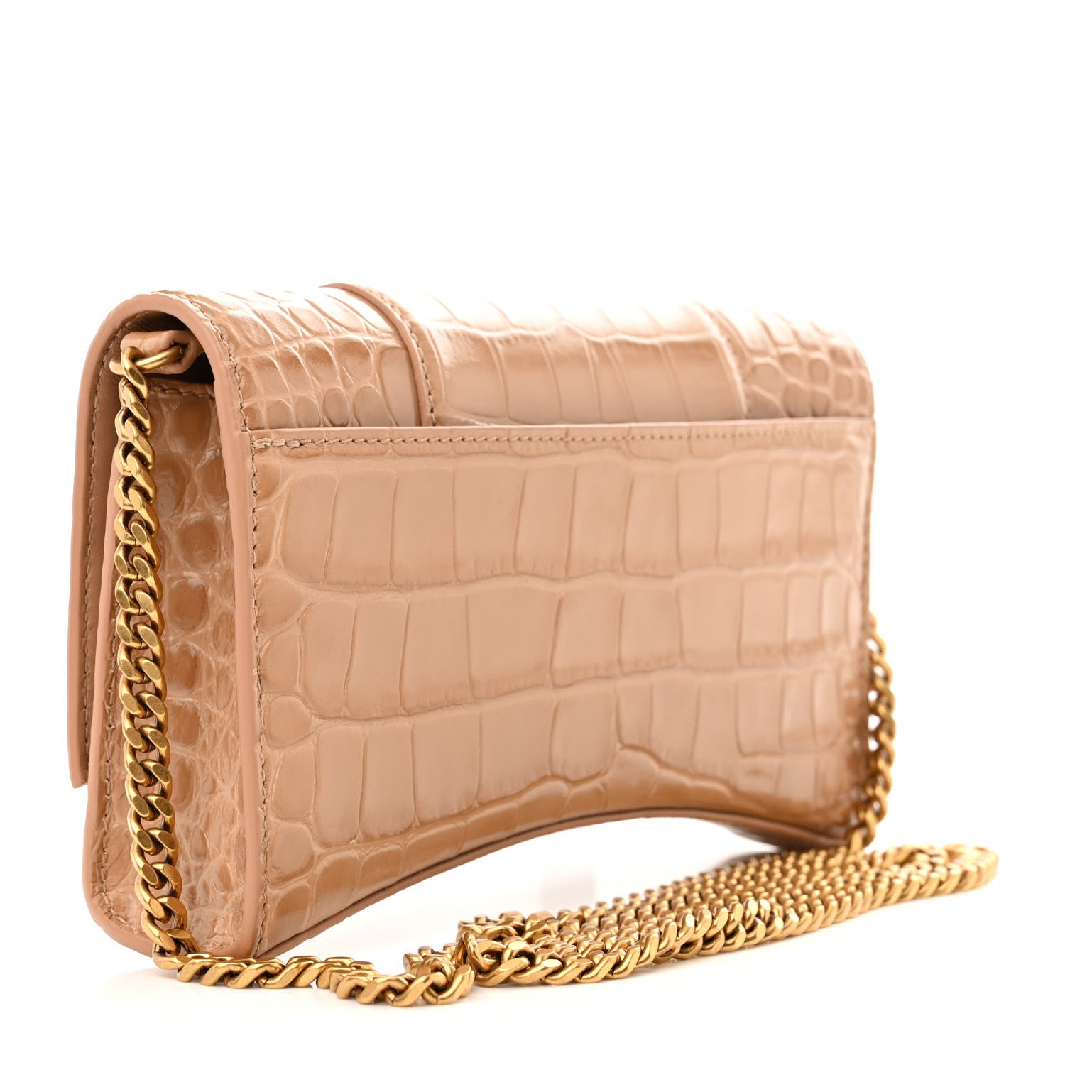 Balenciaga Shiny Calfskin Crocodile Embossed Hourglass Chain Bag Nude Beige 3 of 10
