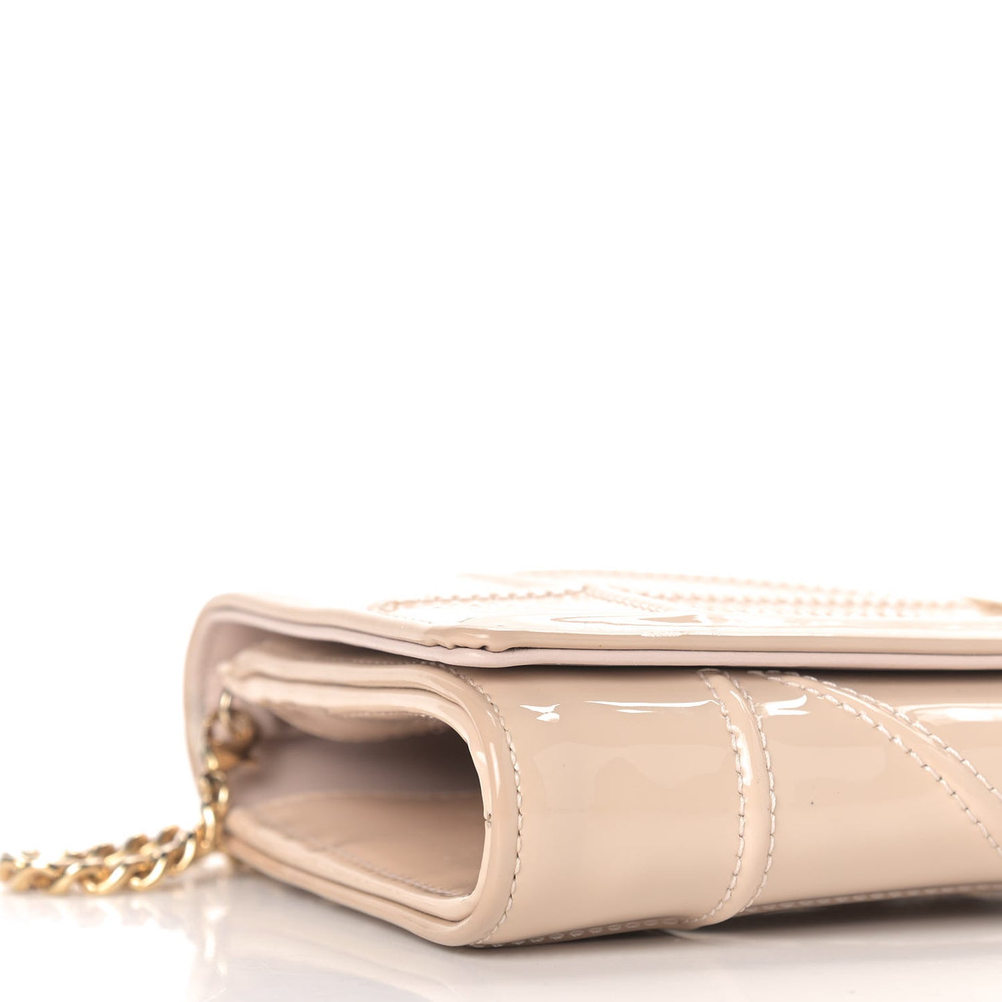 Patent Calfskin Diorama Croisiere Chain Wallet Beige