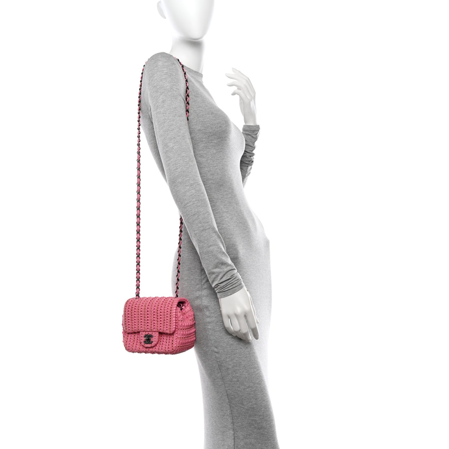 Lambskin Crochet Embroidered Mini Flap Pink