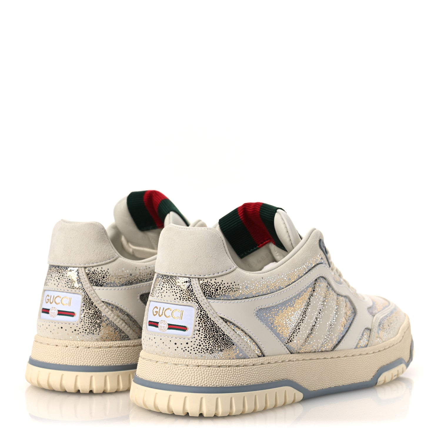 Gucci Glitter Kid Scamosciato Nappa Womens Re-Web Sneakers  37.5  White Gold Silver 5 of 11