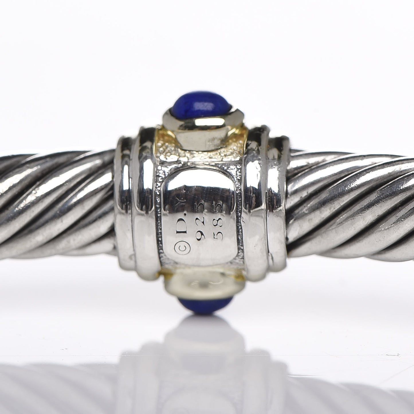 Sterling Silver 14K Yellow Gold Blue Topaz Lapis Lazuli 5mm Cable Renaissance Station Bracelet
