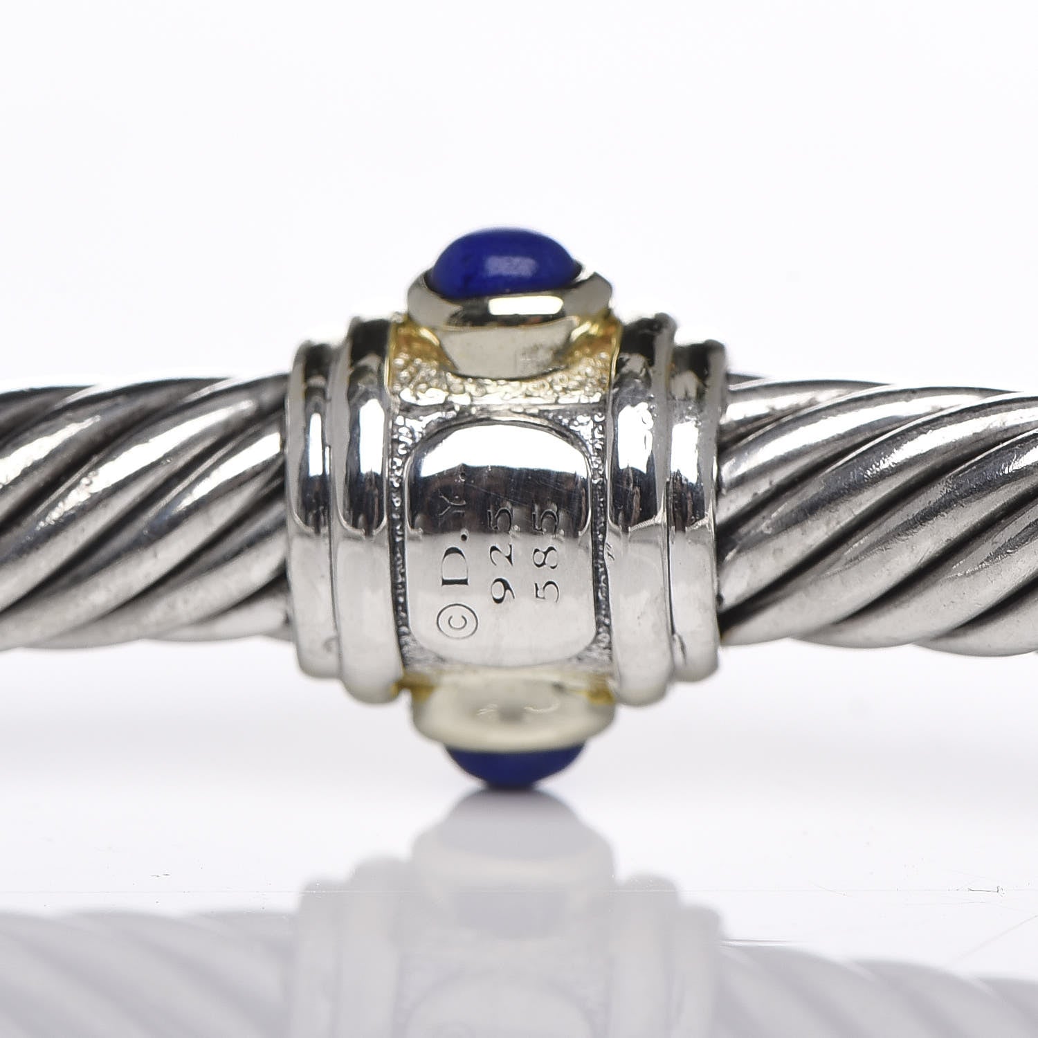 David Yurman Sterling Silver 14K Yellow Gold Blue Topaz Lapis Lazuli 5mm Cable Renaissance Station Bracelet 4 of 4