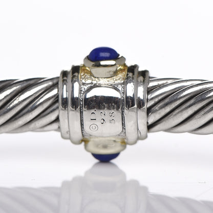 David Yurman Sterling Silver 14K Yellow Gold Blue Topaz Lapis Lazuli 5mm Cable Renaissance Station Bracelet 4 of 4