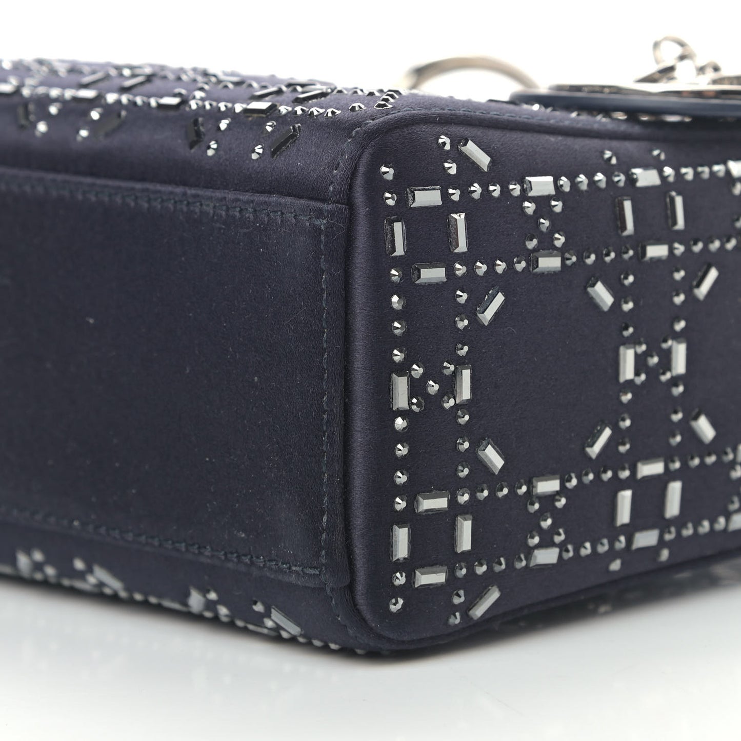 Satin Crystal Cannage Mini Lady Dior Black
