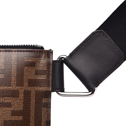 Fendi Glazed Fabric Vitello Century FF 1974 Stamp Patch Messenger Bag Mogano Panna Black 11 of 11
