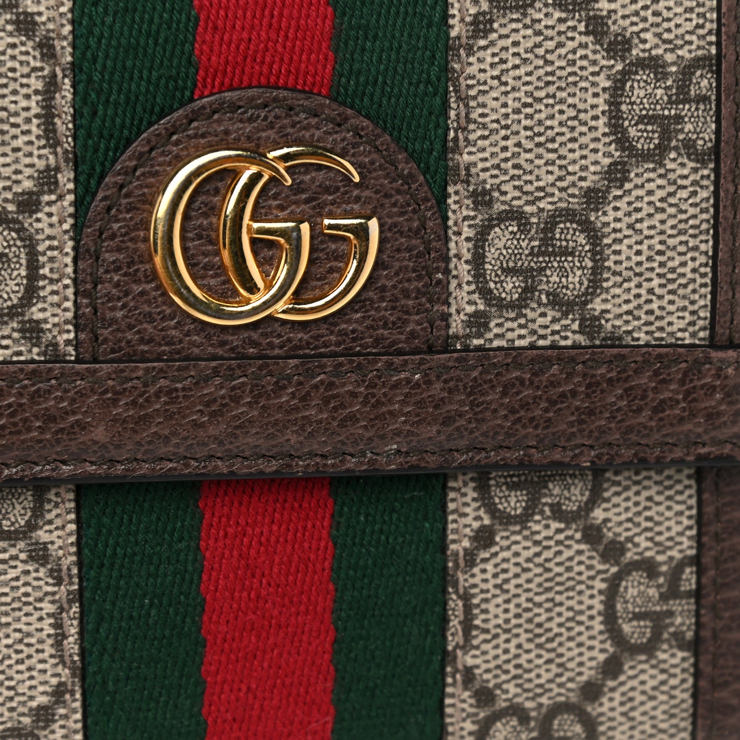 GG Supreme Monogram Web Ophidia French Flap Wallet Beige New Acero