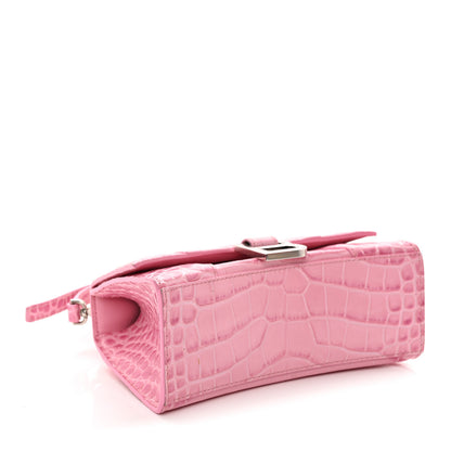 Balenciaga Shiny Calfskin Crocodile Embossed Hourglass Top Handle Bag XS Sweet Pink 4 of 13
