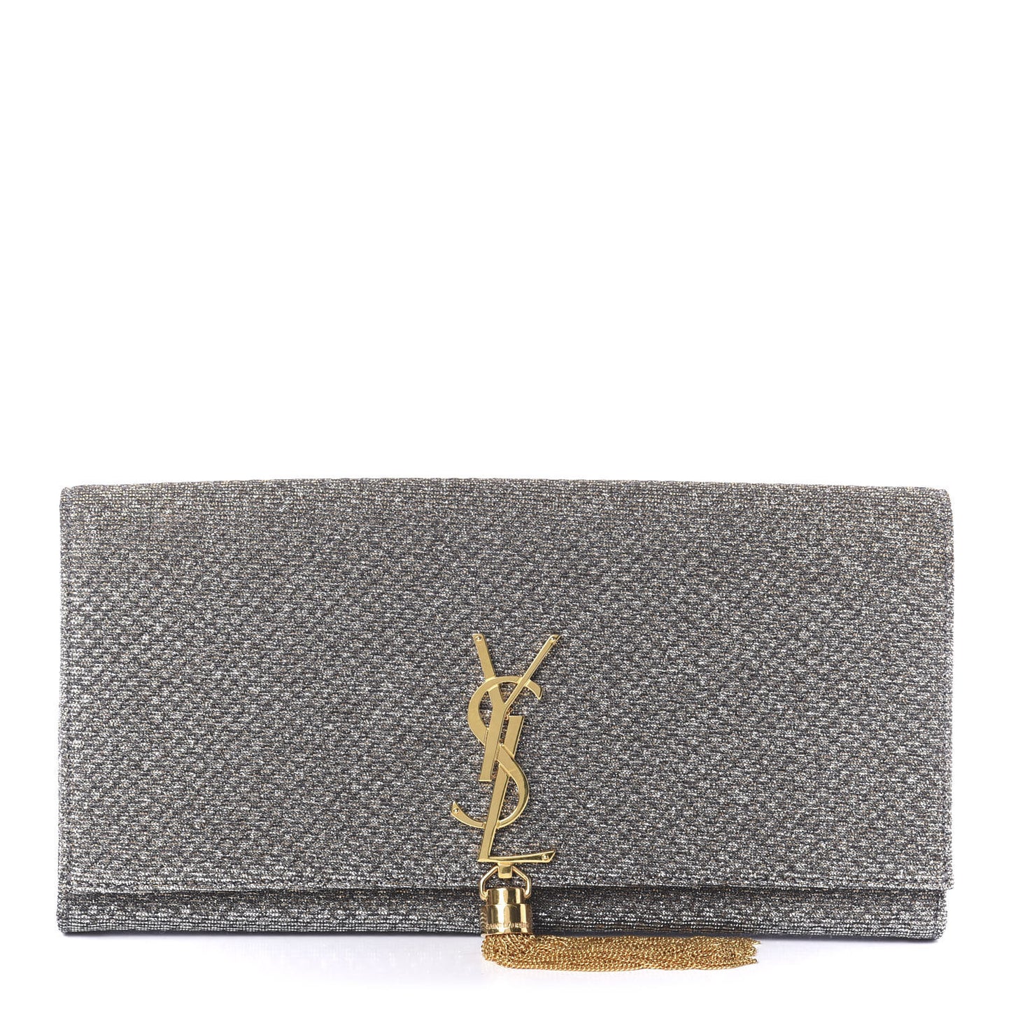 Metallic Canvas Woven Classic Monogram Kate Tassel Clutch Silver Gold