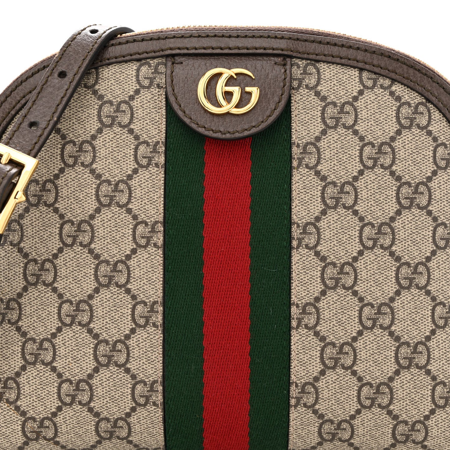 GG Supreme Monogram Textured Dollar Calfskin Web Small Ophidia Dome Shoulder Bag Beige Ebony New Acero