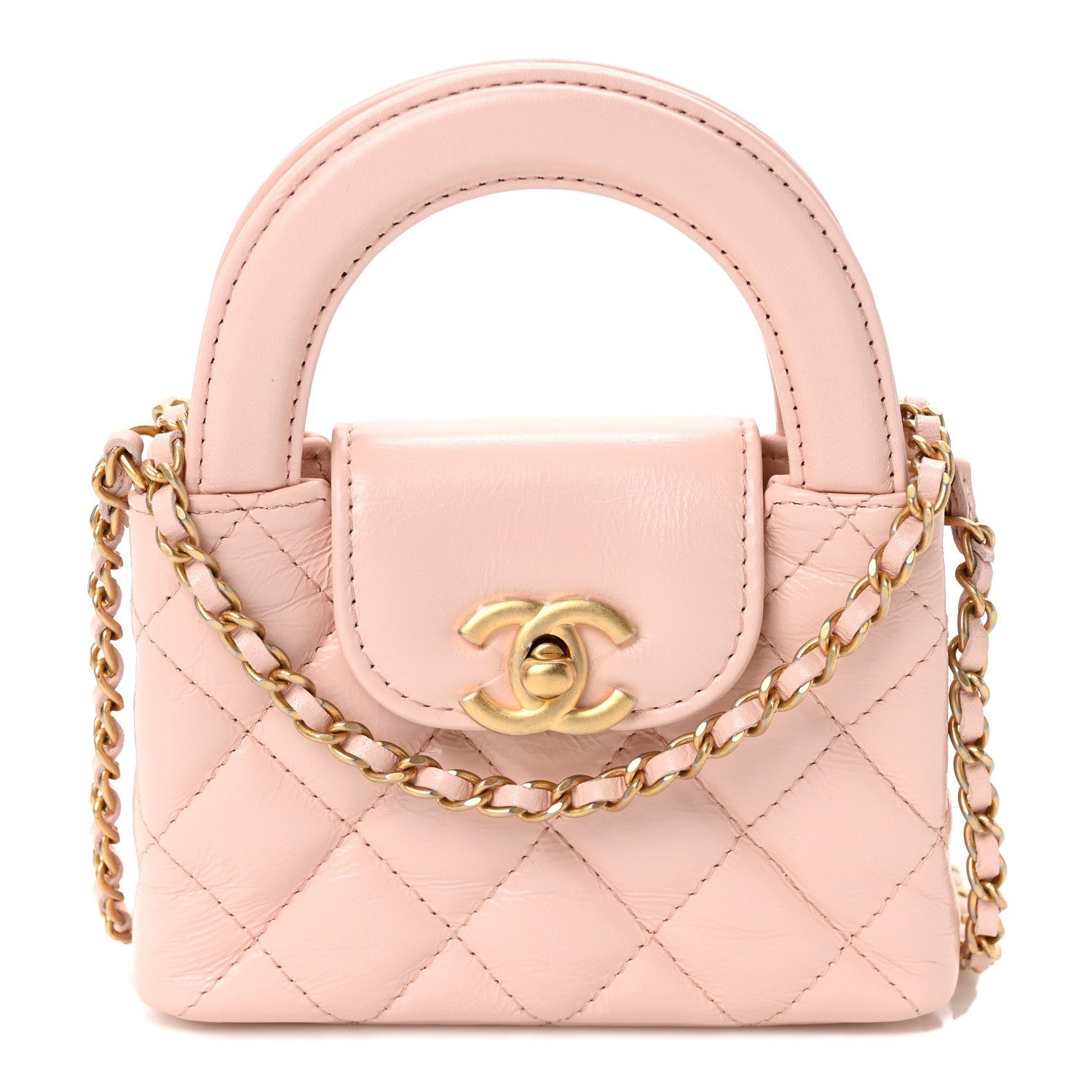 Chanel Shiny Aged Calfskin Quilted Mini Nano Kelly Shopper Light Pink 1 of 8