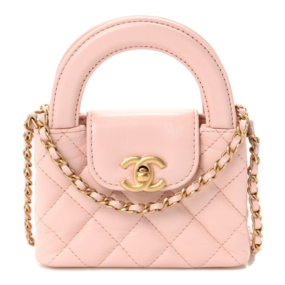 Chanel Shiny Aged Calfskin Quilted Mini Nano Kelly Shopper Light Pink 1 of 8