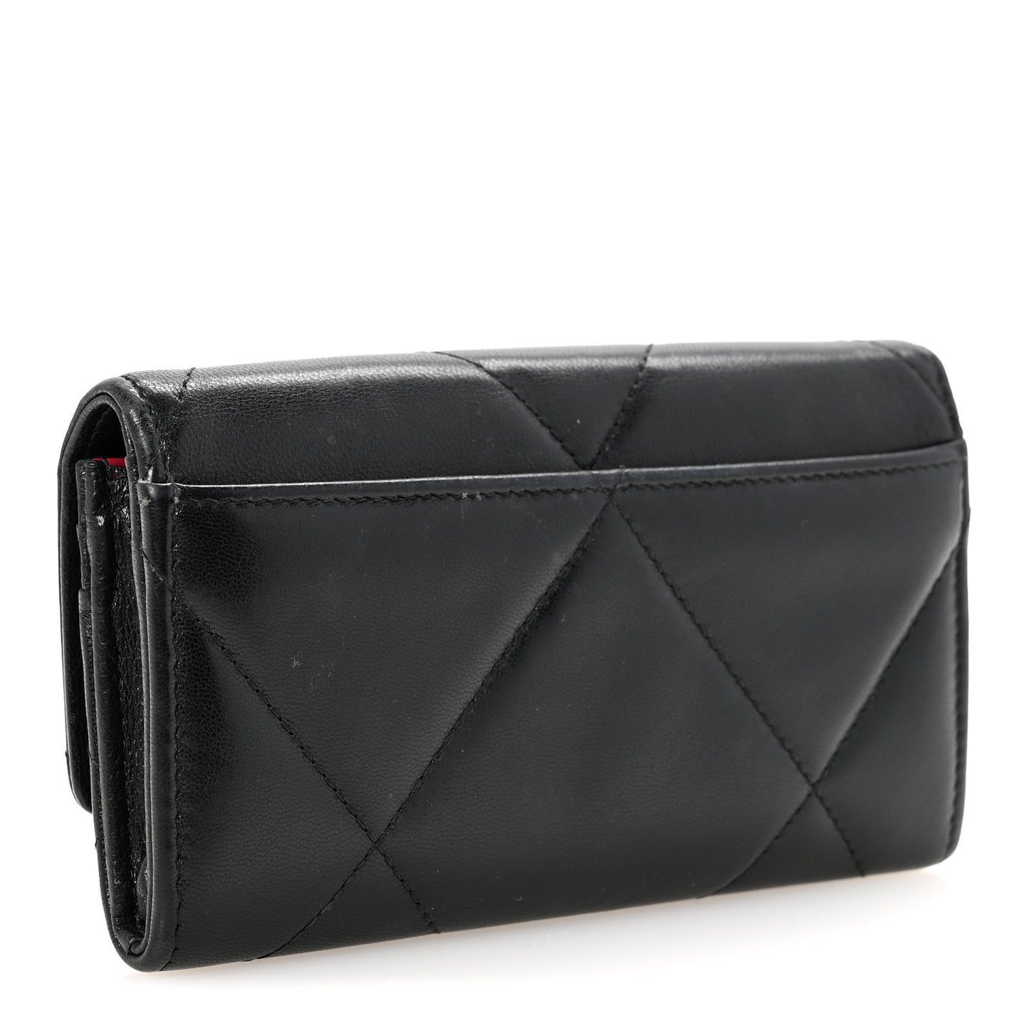 Shiny Goatskin Quilted Chanel 19 Flap Wallet Black