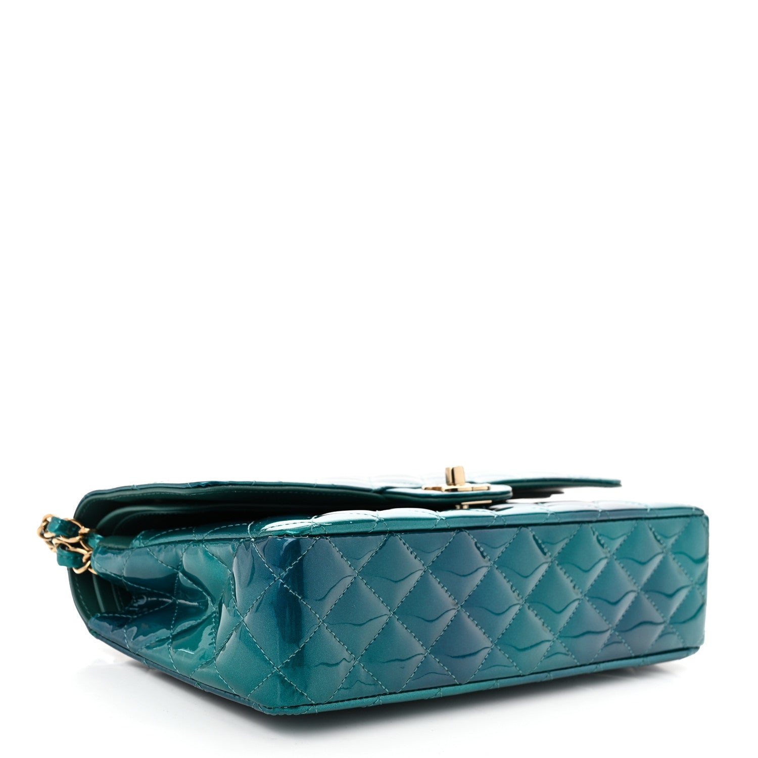 Chanel Shaded Patent Calfskin Quilted Medium Double Flap Green Blue 4 of 11