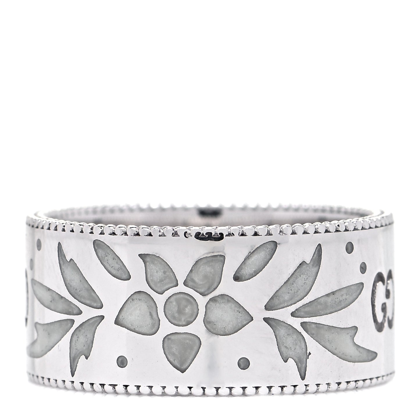 18K White Gold Enamel Icon Blooms Wide Ring 54 7