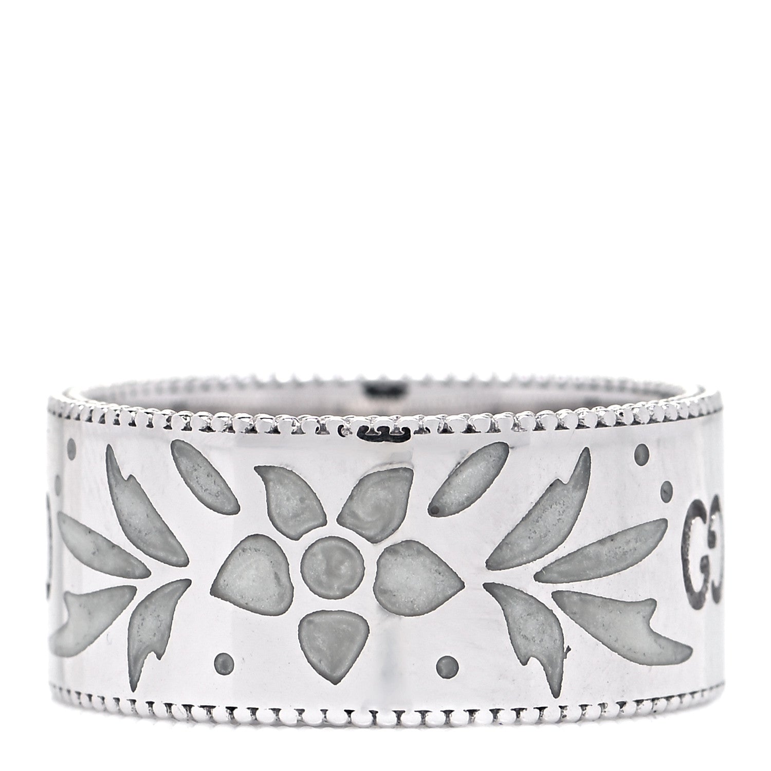 Gucci 18K White Gold Enamel Icon Blooms Wide Ring 54 7 3 of 5