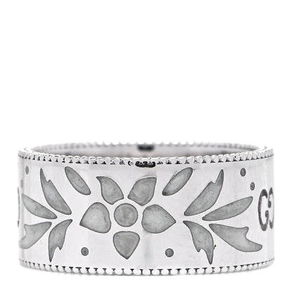 Gucci 18K White Gold Enamel Icon Blooms Wide Ring 54 7 3 of 5