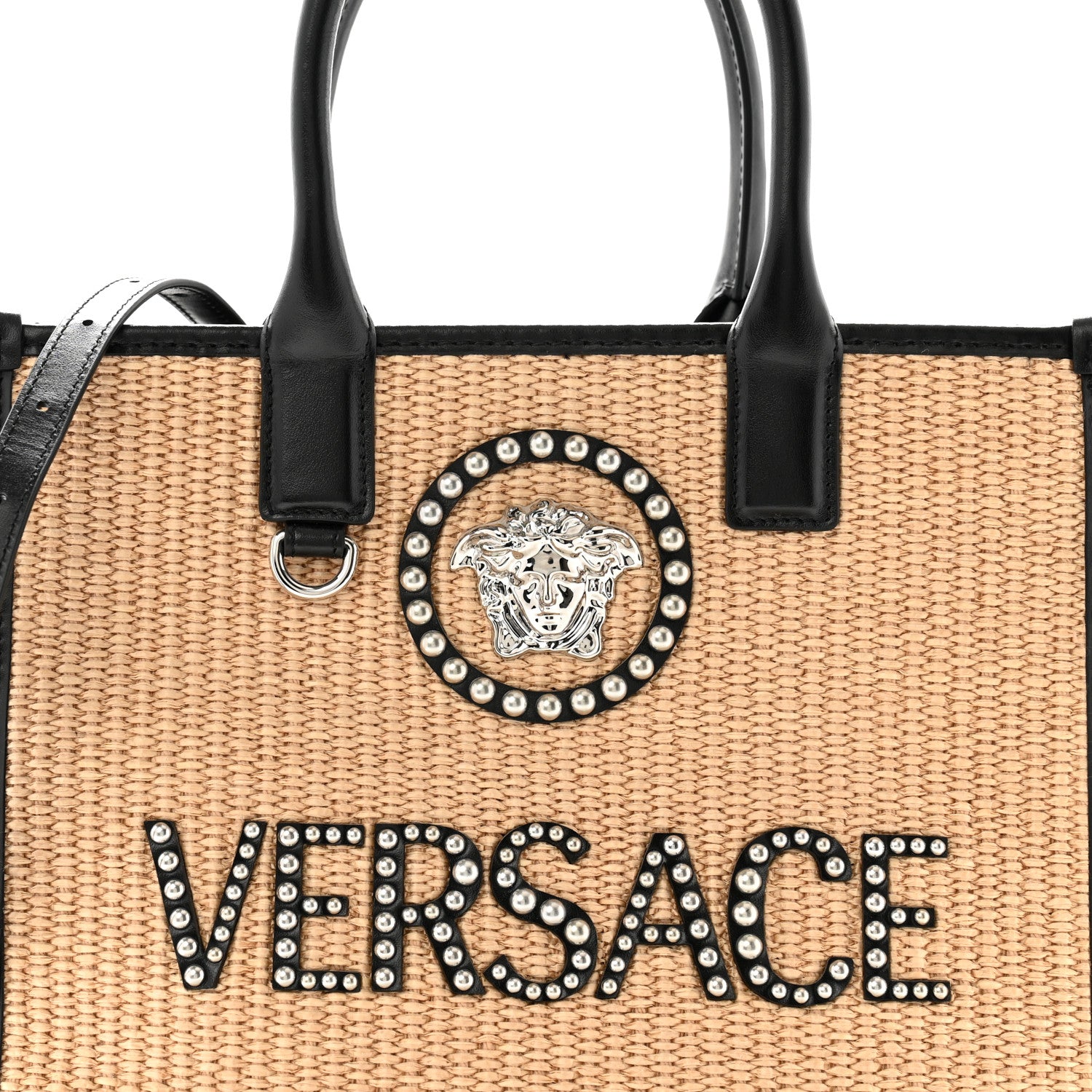 Versace Raffia Studded La Medusa Tote Beige 7 of 11